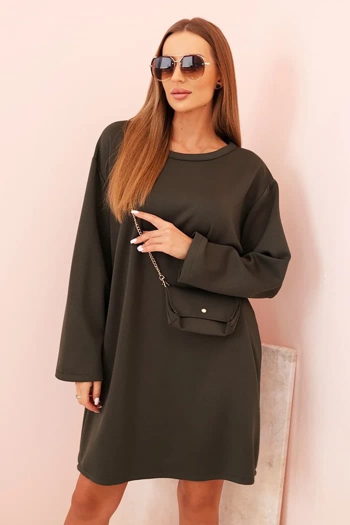 Sukienka damska wiskozowa plus size z torebką Jeannette, farba Khaki