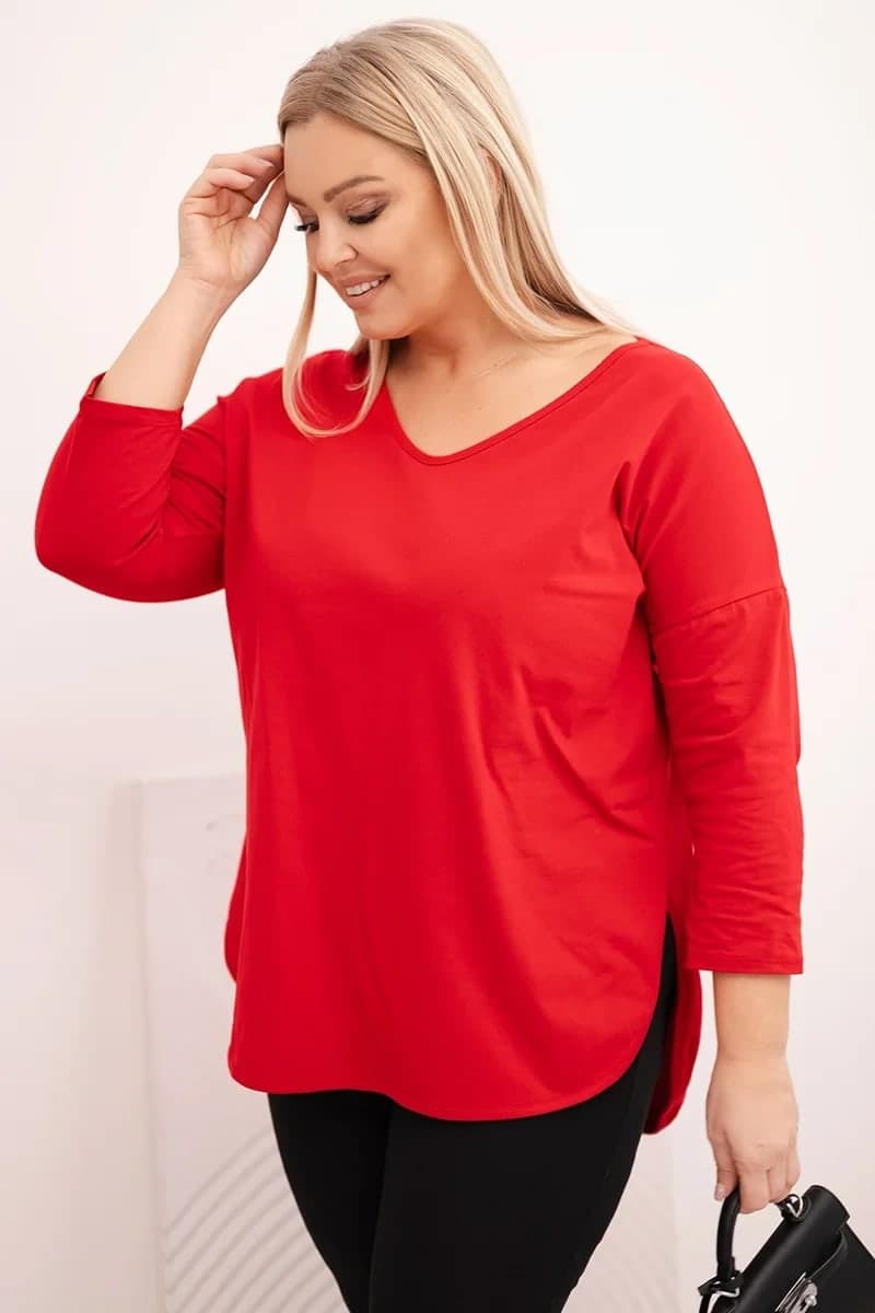 Bluzka damska bawełniana plus size z dekoltem V Amparo, farba Červený
