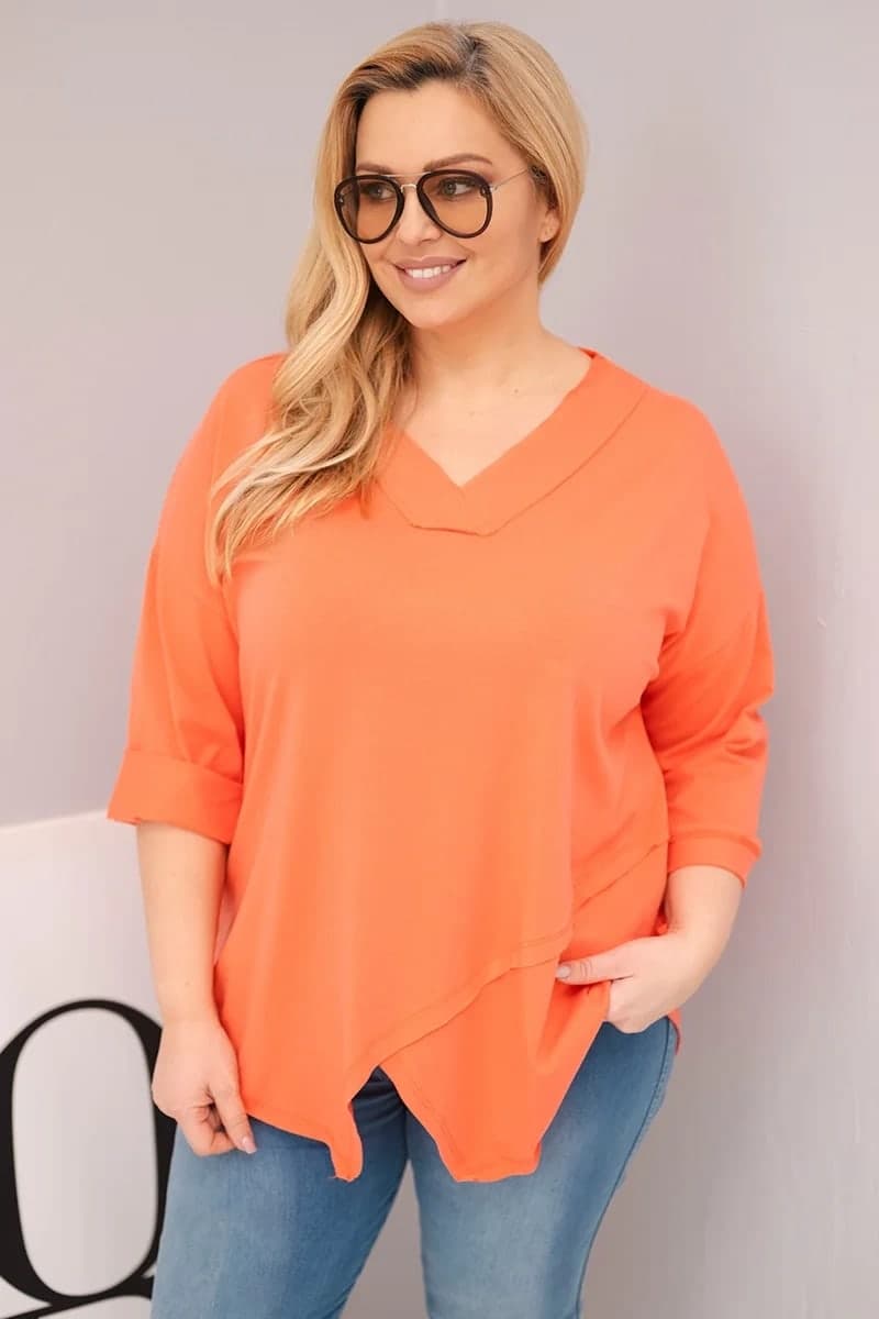 Bluzka damska bawełniana plus size z dekoltem V Ambra, farba Marhuľová