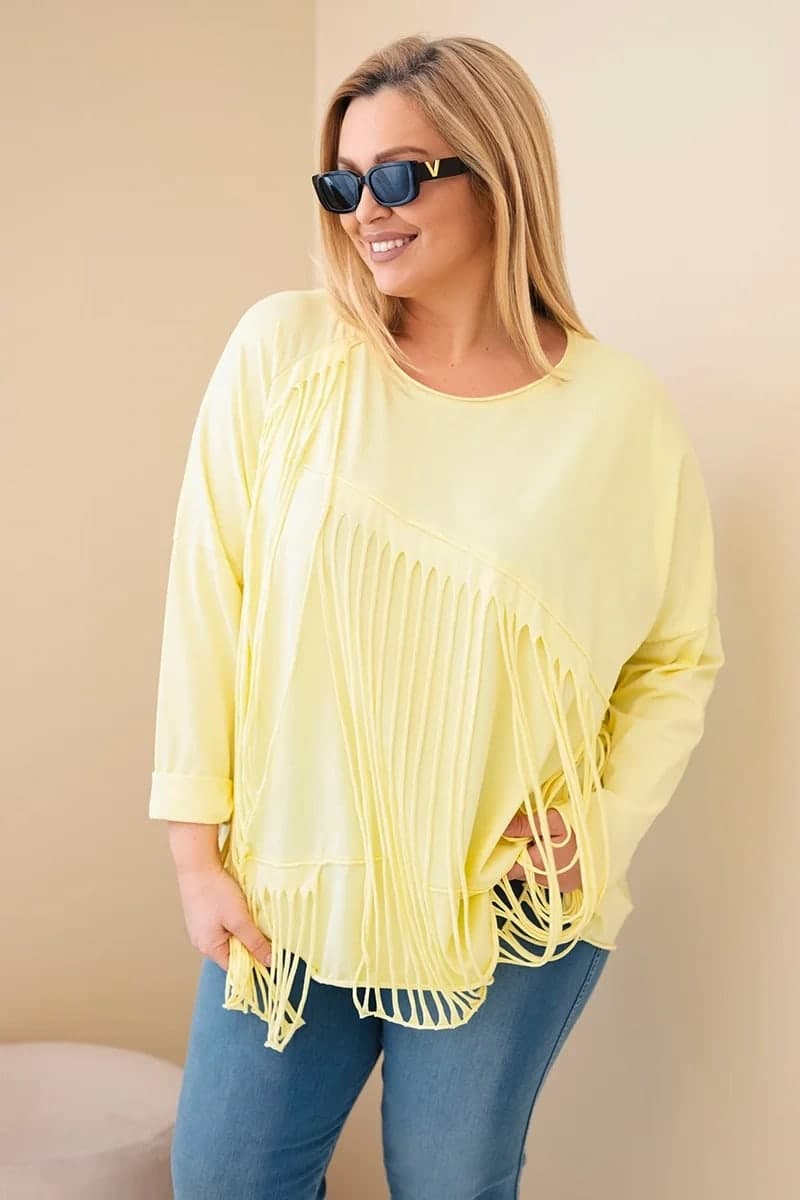 Bluzka damska bawełniana Plus Size z frędzlami Miriam, farba Žltý