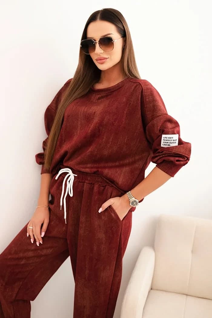 Komplet dresowy damski wiskozowy oversize Merope, farba Bordový