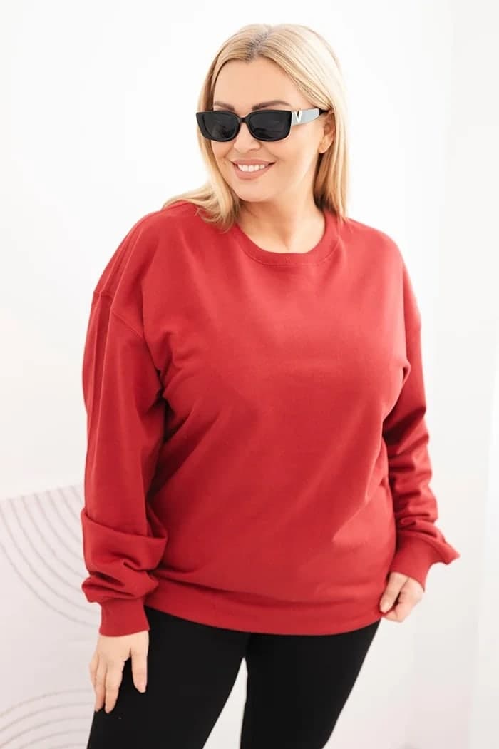 Bluza damska bawełniana basic z okrągłym dekoltem Fresia, farba Bordový