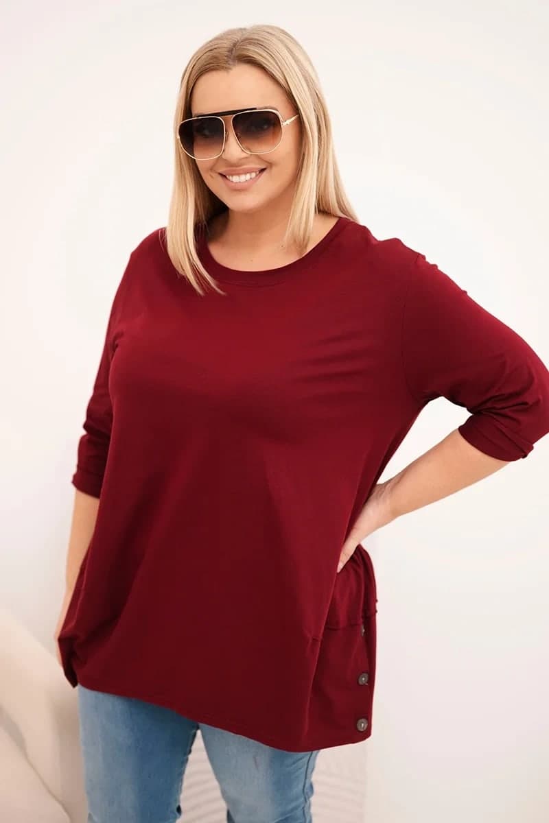 Bluzka damska bawełniana Plus Size z ozdobnymi guzikami Muriel, farba Bordový