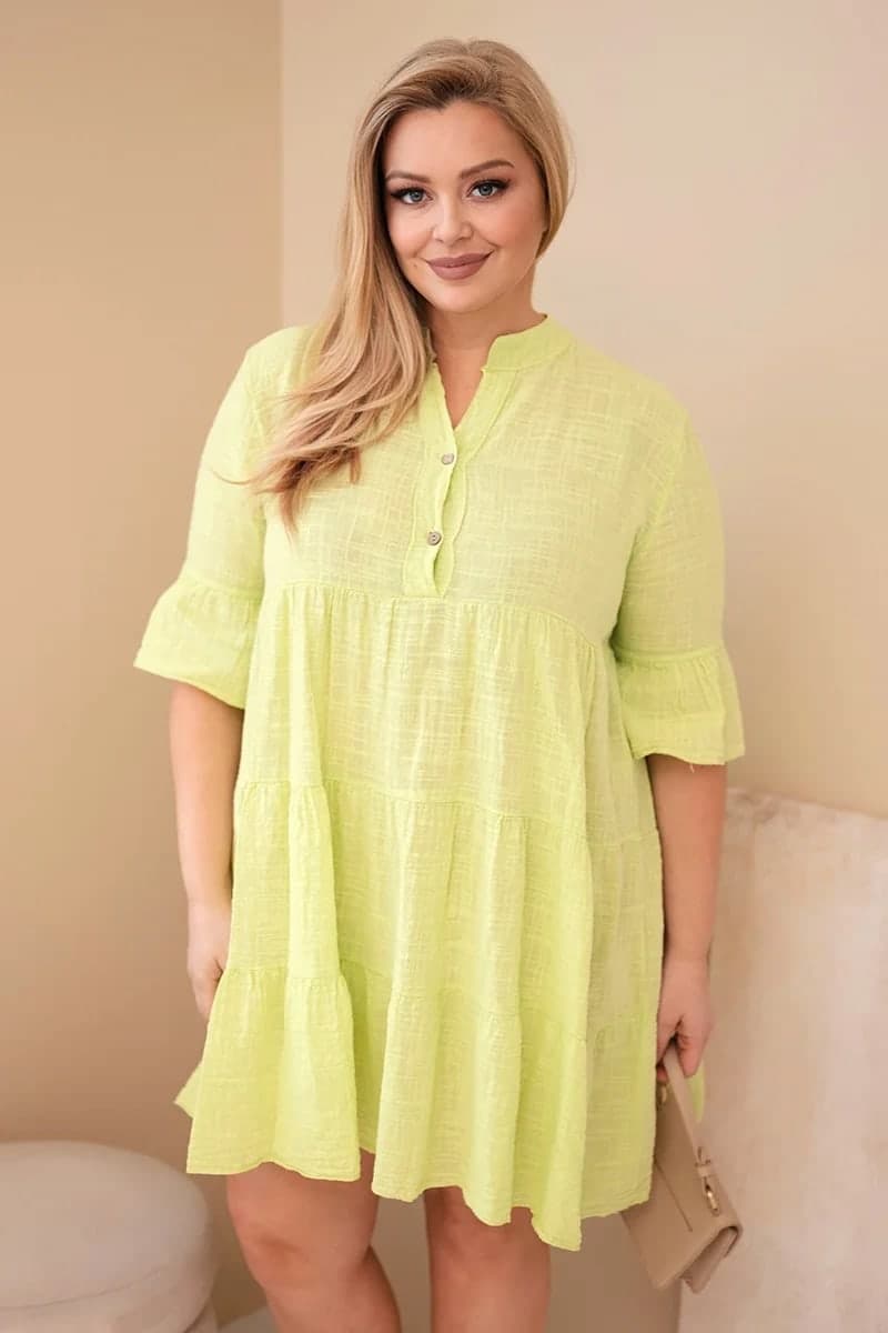 Sukienka damska bawełniana plus size z falbanami Luana, farba Svetlozelený