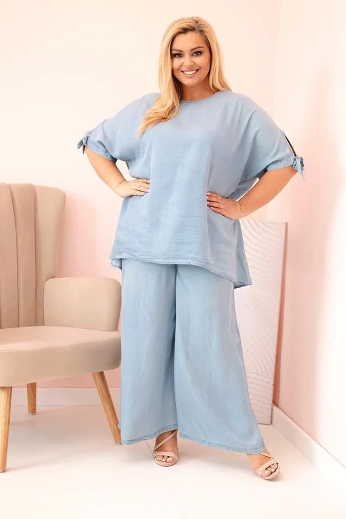 Komplet damski tencel oversize Plus Size Preludio, farba Svetlý denim