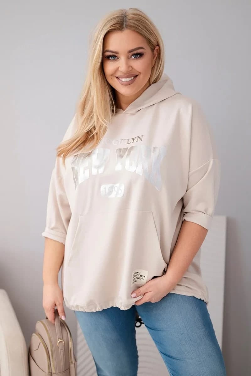 Bluza damska wiskozowa z kapturem Plus Size Agnese, farba Béžový