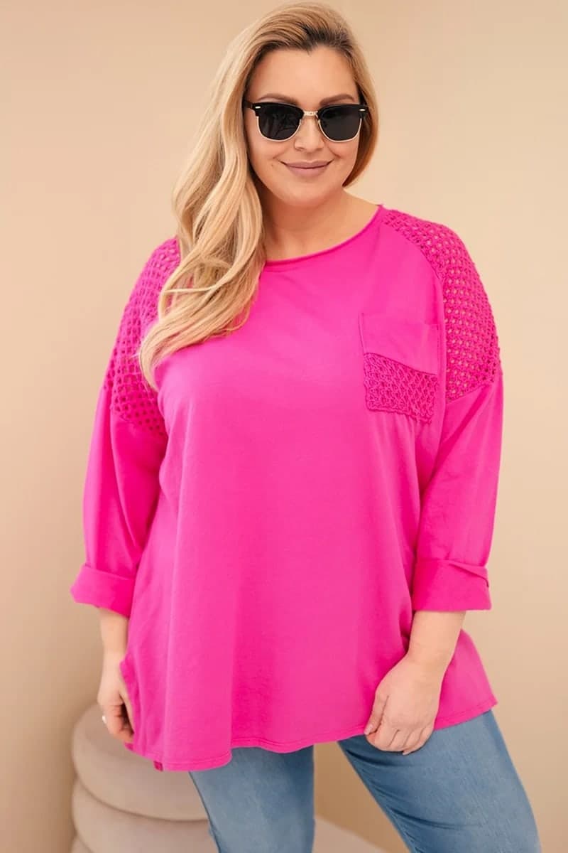 Bluza damska bawełniana plus size oversize Velia, farba Fuksia