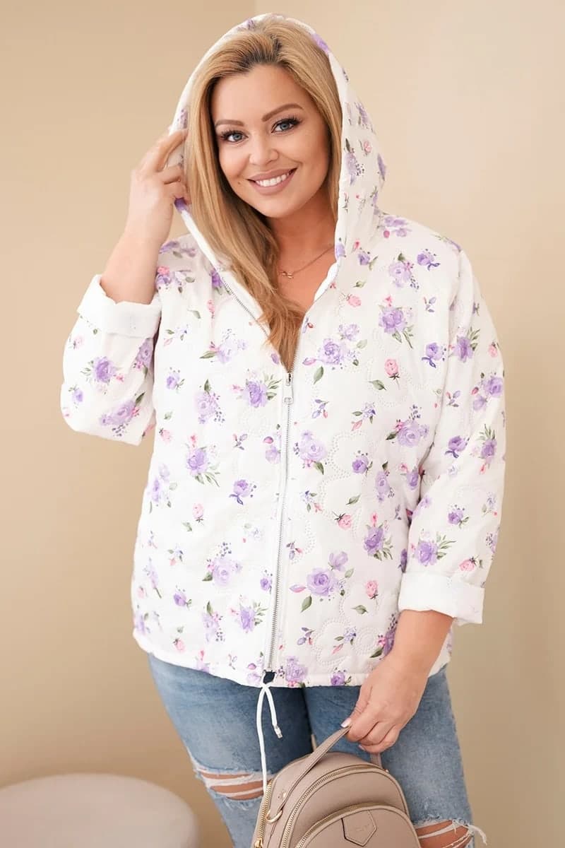 Kurtka damska pikowana w kwiaty Plus Size Bellona, farba Fialová