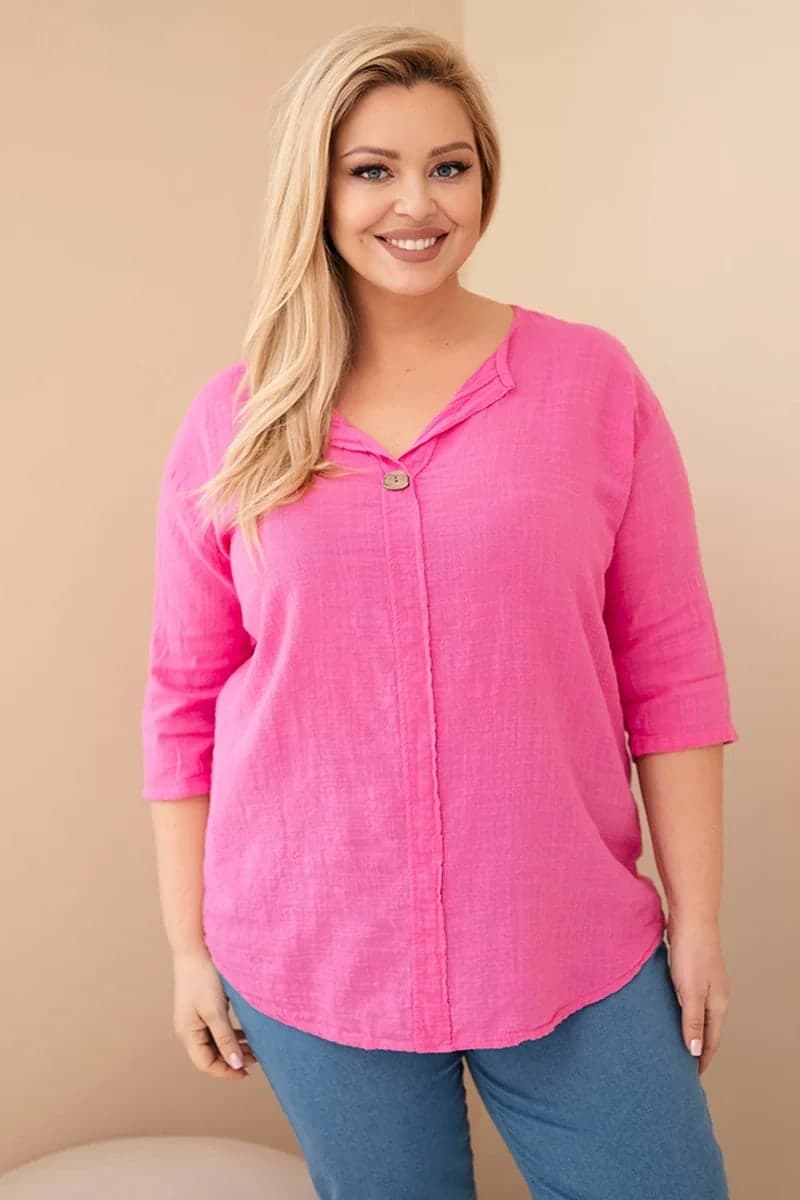 Bluzka damska bawełniana plus size z dekoltem Emmanuelle, farba Ružová