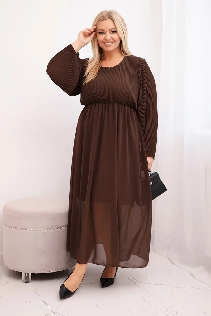 Sukienka damska wiskozowa plisowana Plus Size Felicitas, farba Hnedý