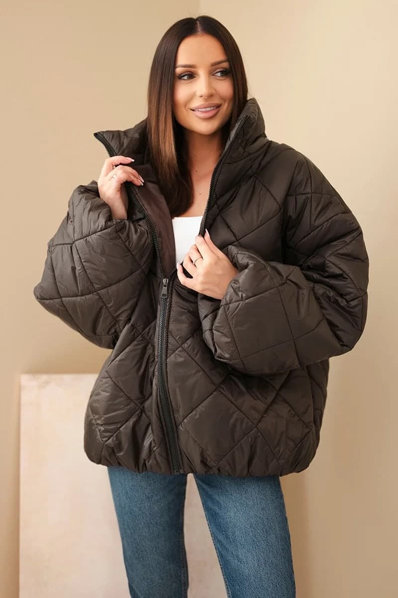 Dámska prešívaná nylonová bunda oversize Cannella, farba Hnedý