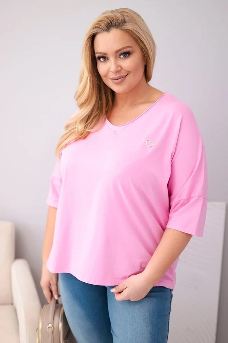 Bluzka damska bawełniana oversize z dekoltem V Marielle, farba Svetloružová