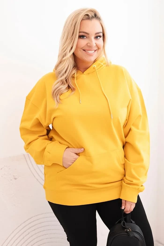 Bluza damska bawełniana plus size z kapturem Sorrento, farba Horčicová