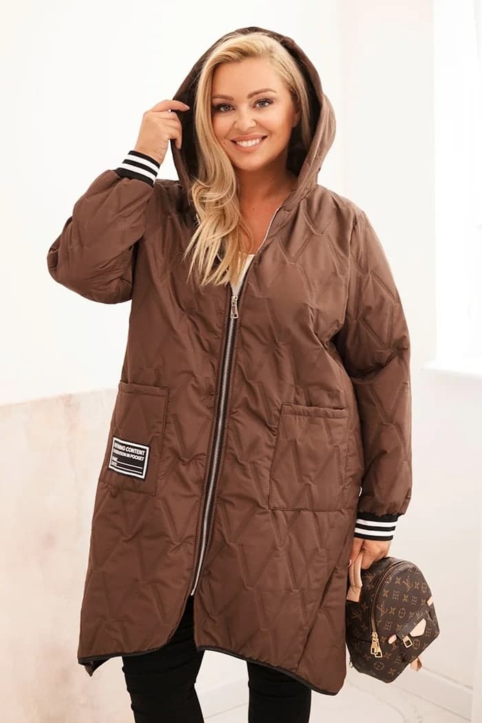 Kurtka damska poliestrowa pikowana plus size Lucilla, farba Čokoládová