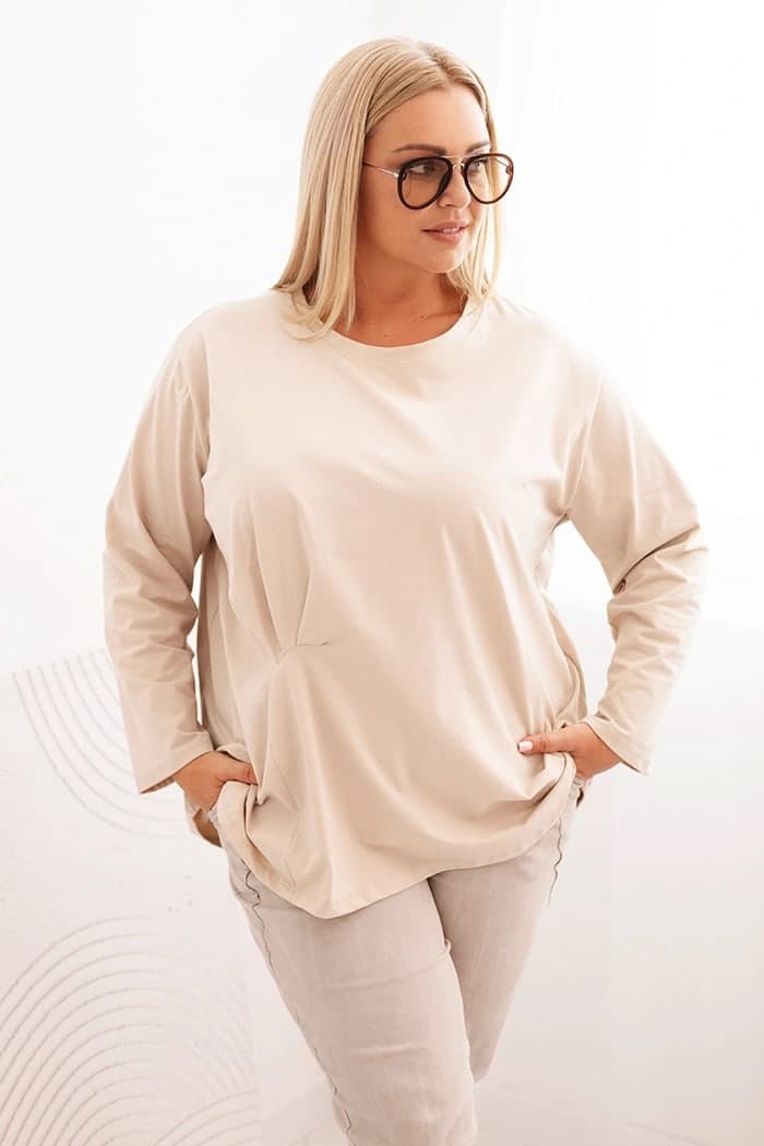 Bluzka damska bawełniana z marszczeniem plus size Tiphaine, farba Béžový