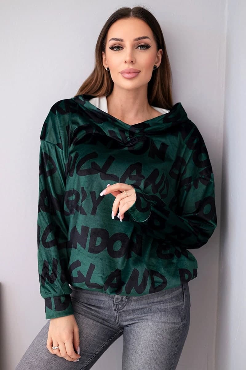 Bluza damska elastyczna oversize z kapturem Romanza, farba Tmavozelená