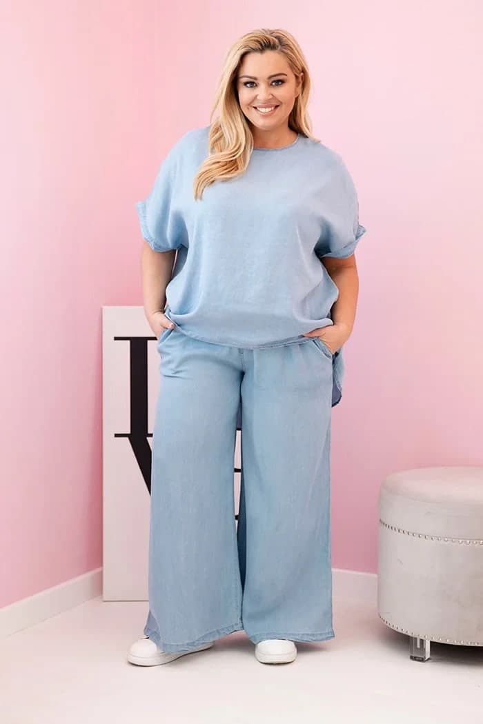 Komplet damski tencel oversize z wiązaniem Vinca, farba Svetlý denim