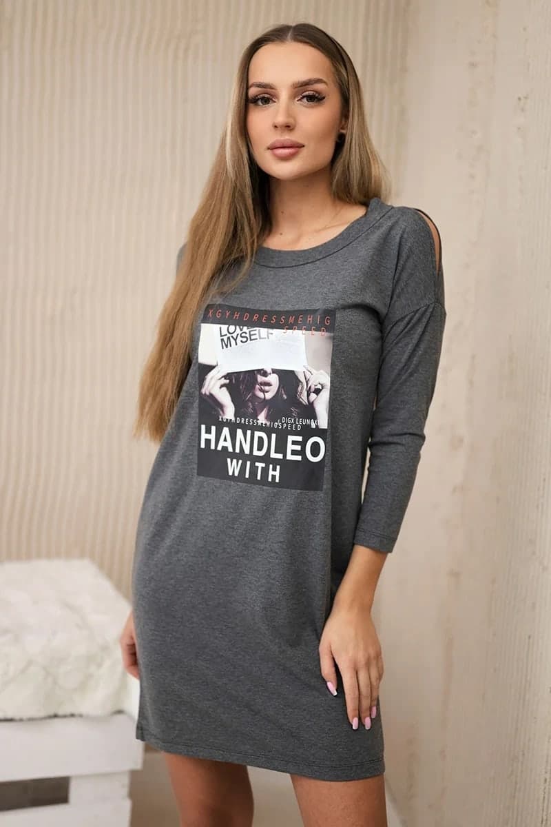 Sukienka damska bawełniana z nadrukiem Handle Organza, farba Grafitový