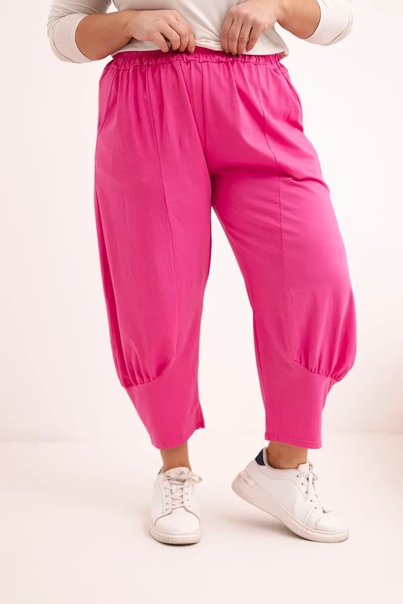 Spodnie damskie bawełniane plus size z gumką w pasie Varenna, farba Ružová