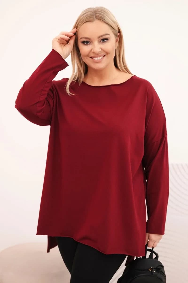 Bluzka damska bawełniana plus size asymetryczna Ofelia, farba Bordový