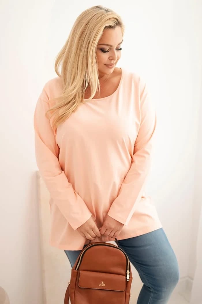 Bluzka damska bawełniana plus size z dekoltem w łódkę Petunia, farba Marhuľová