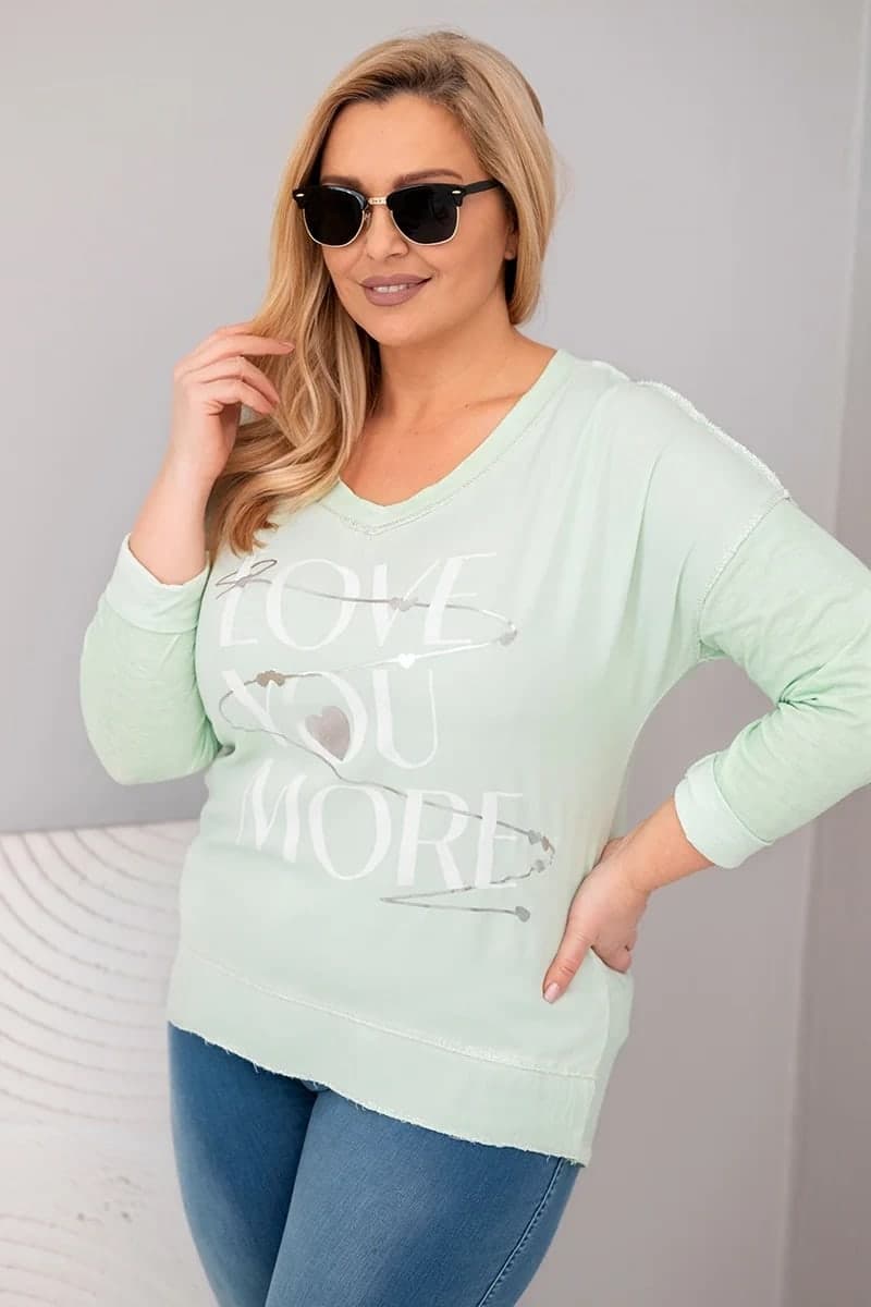 Bluzka damska wiskozowo-bawełniana przecierana Plus Size Cancale, farba Mätová
