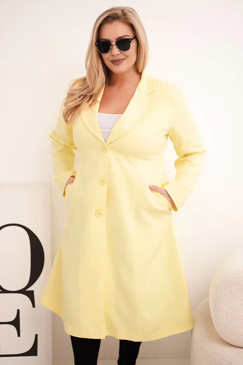 Płaszcz damski poliestrowy klasyczny Plus Size Emozione, farba Žltý