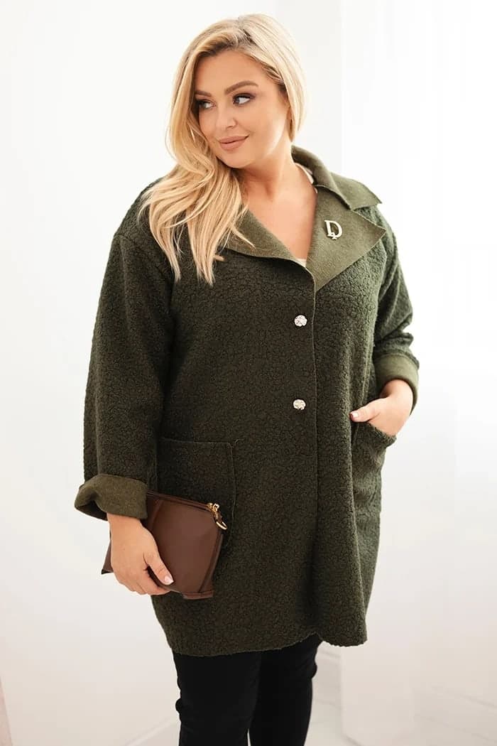 Płaszcz damski z wełną oversize z kieszeniami Marcella, farba Khaki