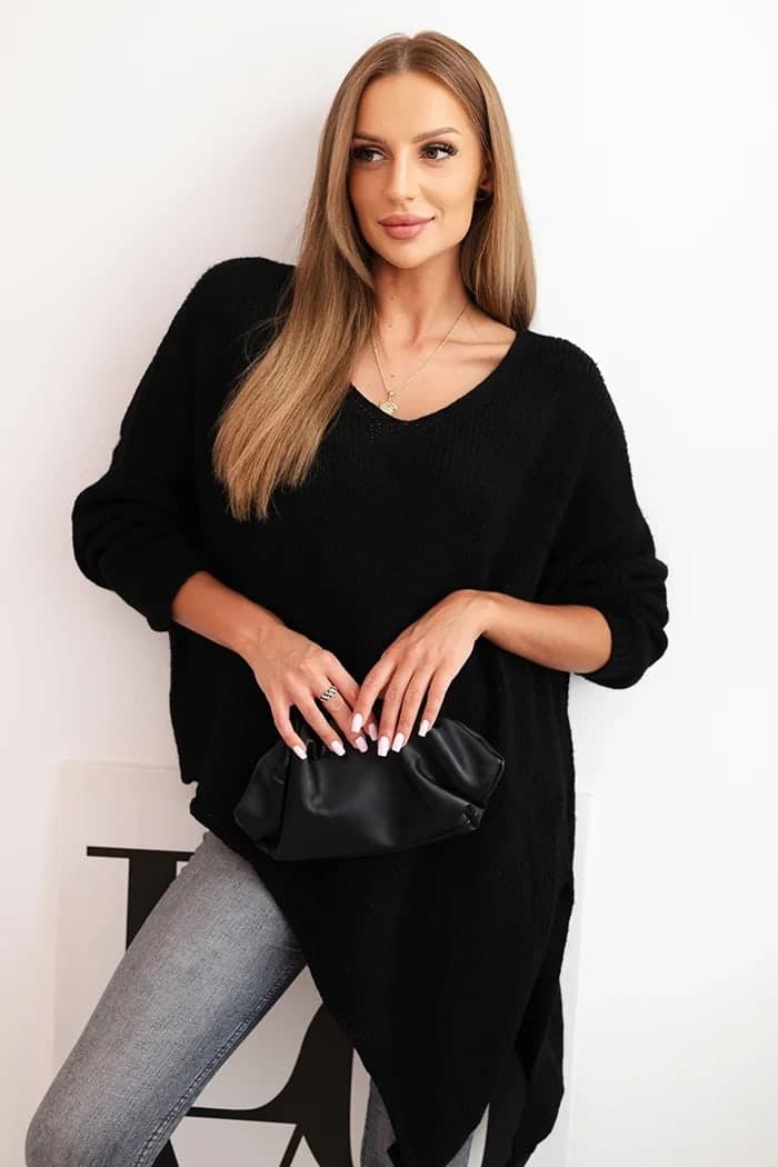 Sweter damski dzianinowy asymetryczny Plus Size Rita, farba Čierny