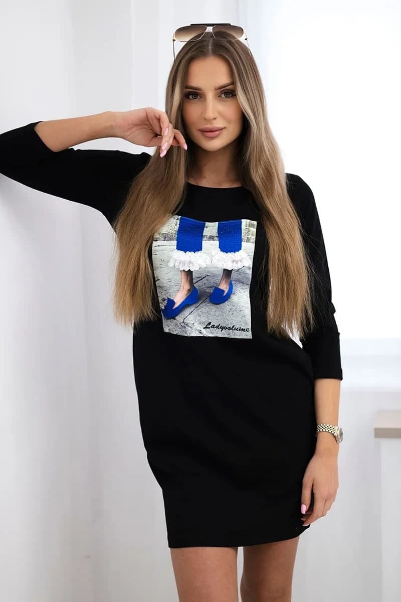 Sukienka damska bawełniana z grafiką 3D Diamante, farba Čierny