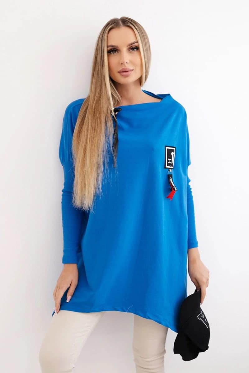 Bluza damska bawełniana oversize z asymetrycznymi bokami Ghislaine, farba Modrofialová