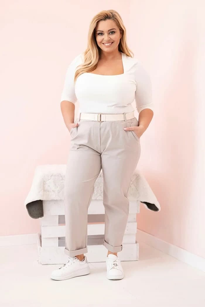 Spodnie damskie bawełniane plus size z paskiem Charline, farba Tmavý béžový