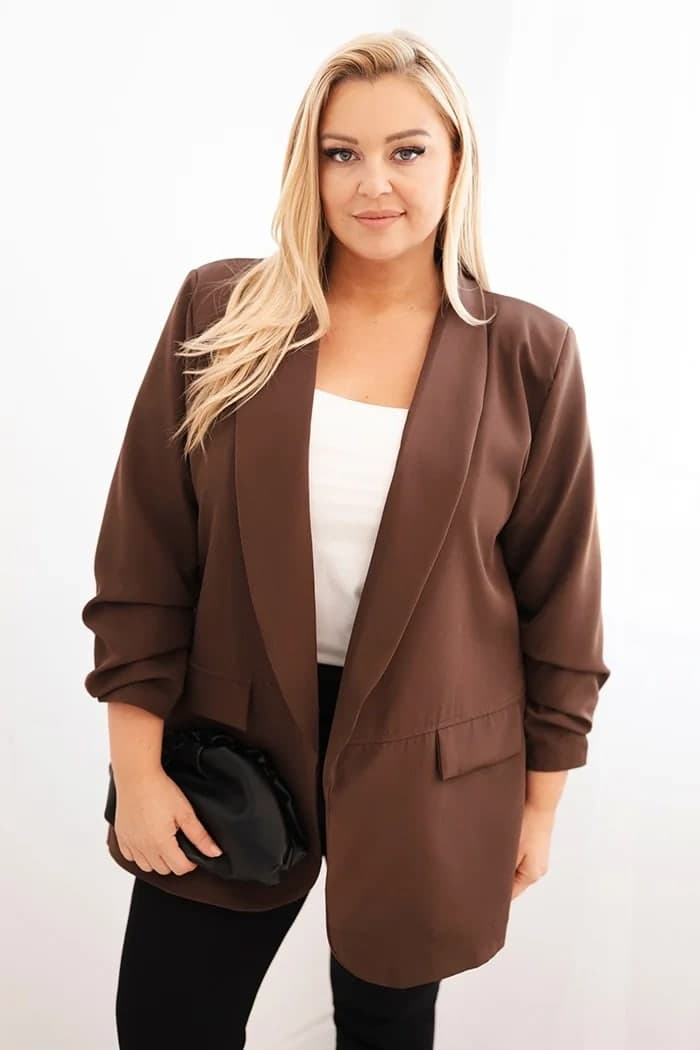 Dámske sako Plus Size elegantné oversize Libera, farba Hnedý