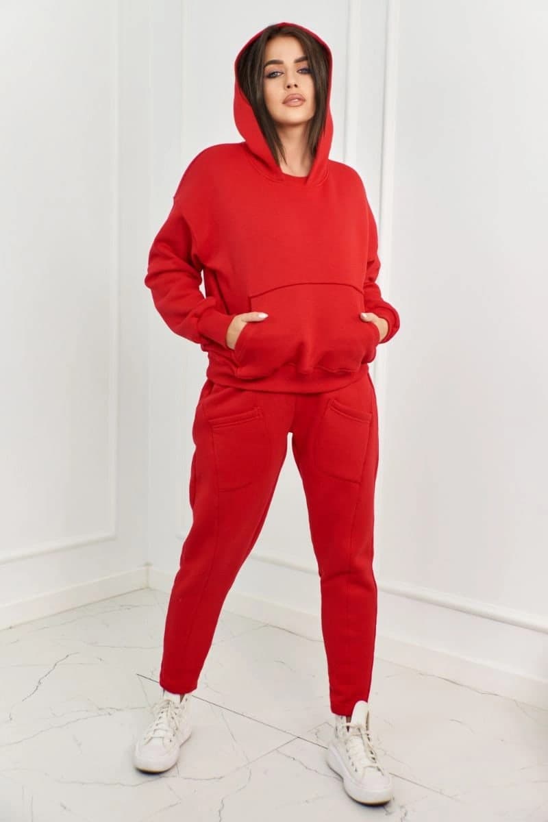 Komplet damski ocieplany z kapturem Candela, farba Červený