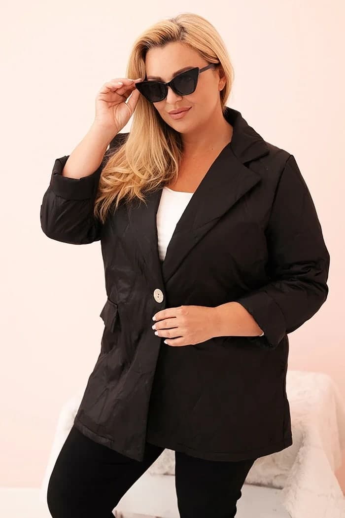 Kurtka damska pikowana plus size z kołnierzem Dolores, farba Čierny