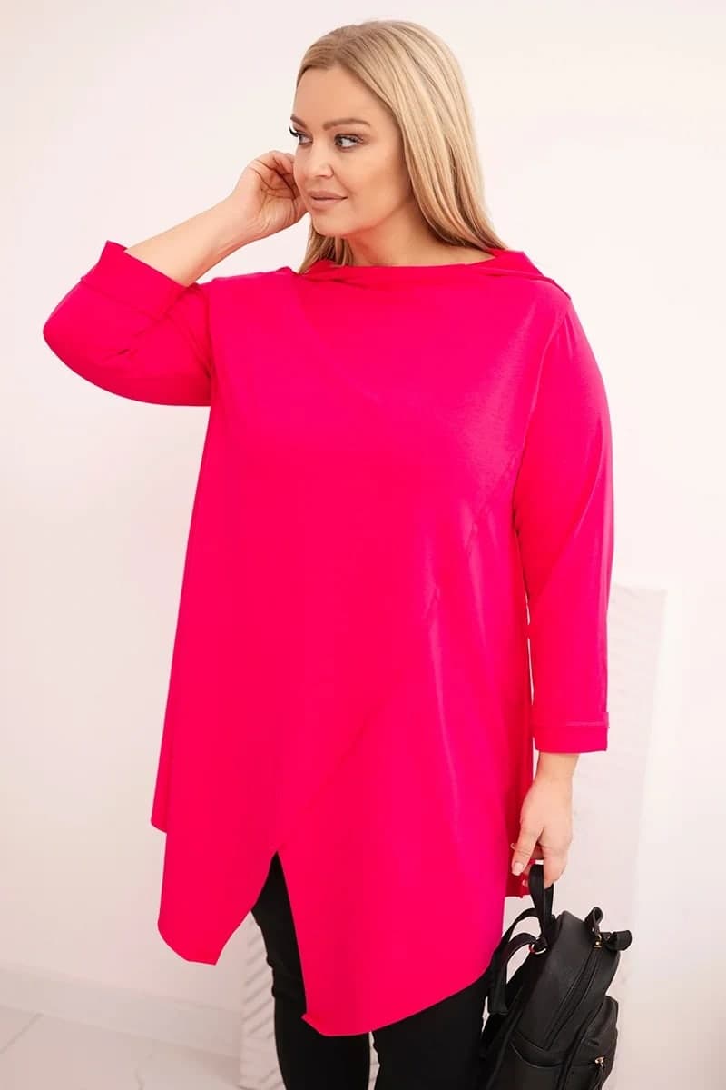 Bluzka damska bawełniana plus size asymetryczna Canzone, farba Fuksia