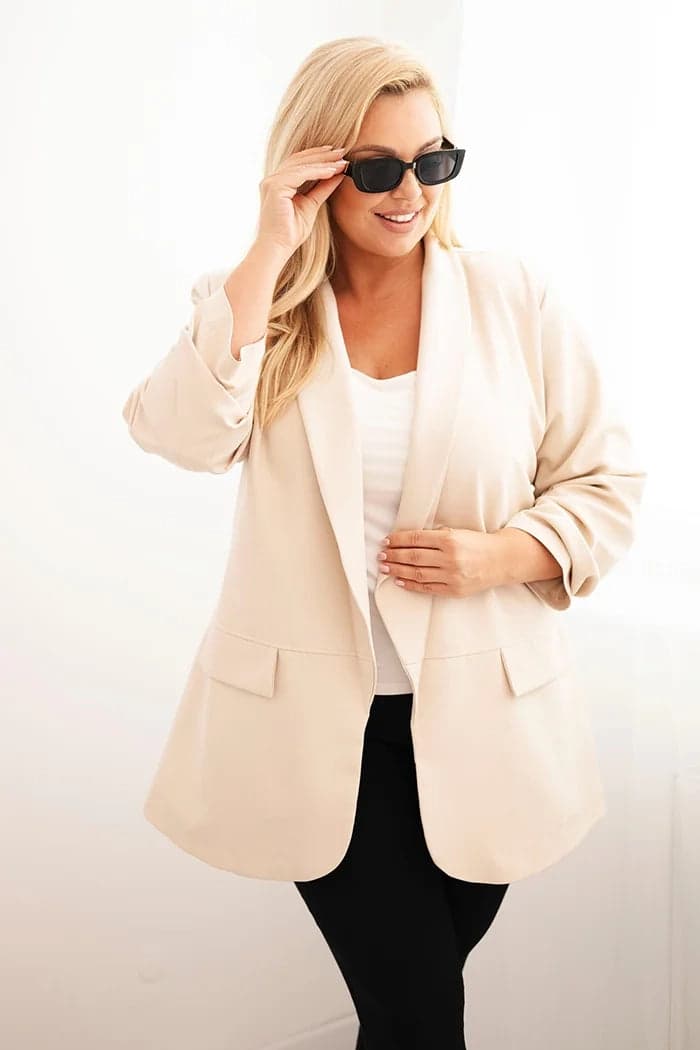 Dámske sako Plus Size elegantné oversize Libera, farba Béžová