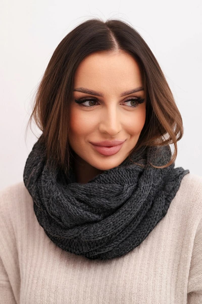 Dámsky pletený nákrčník mäkký a teplý s vlnou Chignon, farba Grafitový
